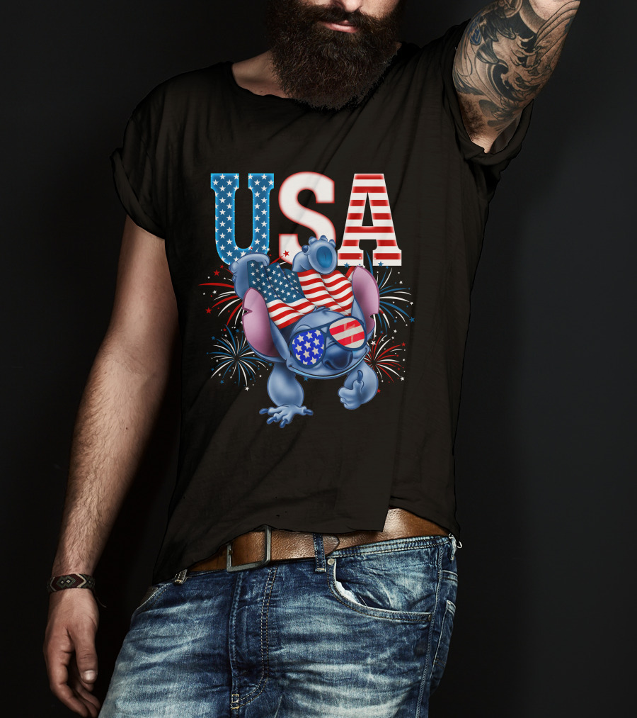 USA Flag Stitch Fireworks T-Shirt