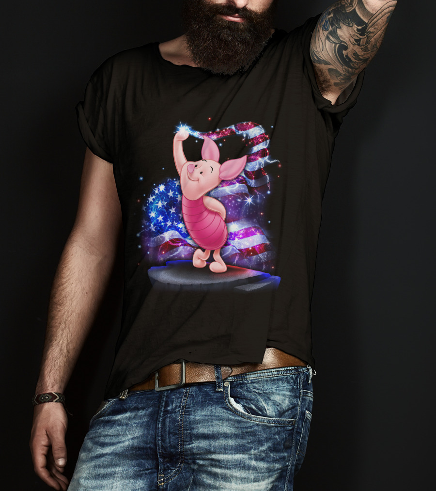 Piglet Bling July American Flag Sparkle T-Shirt