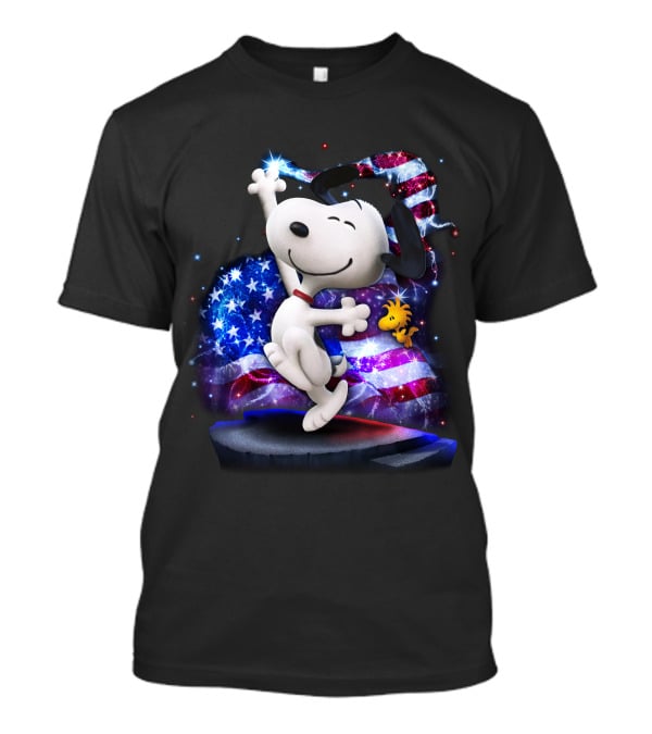 Snoopy Bling July Patriotic Celebration With Woodstock And American Flag T-Shirt