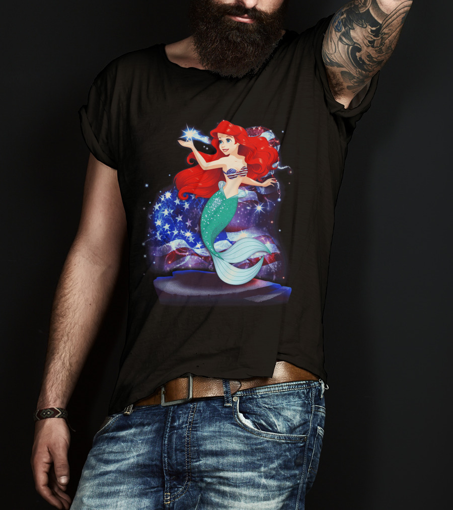 Ariel Bling July Patriotic Starry Mermaid T-Shirt
