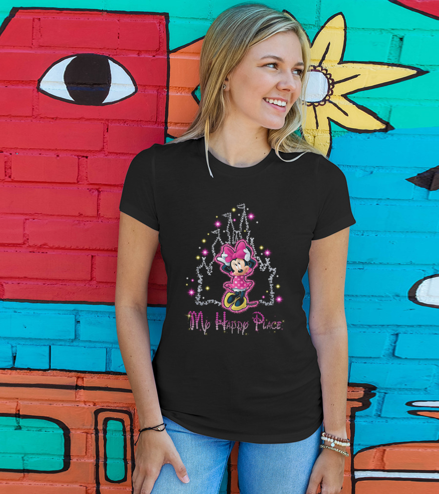 Minnie My Happy Place Pink Polka Dot Dress Castle Sparkle T-Shirt