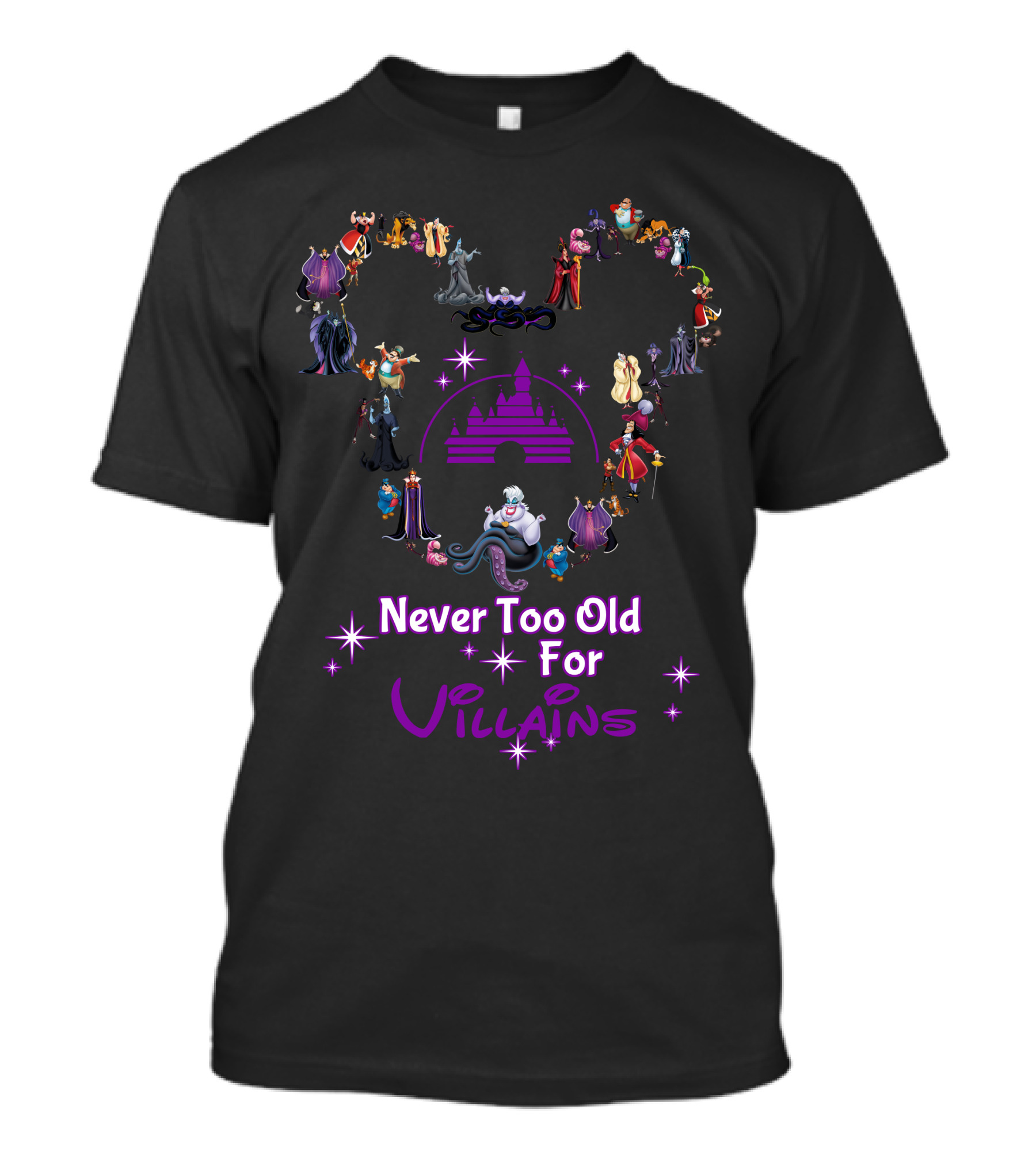 Never Too Old For Villains Iconic Figures Magical Castle Stars T-Shirt