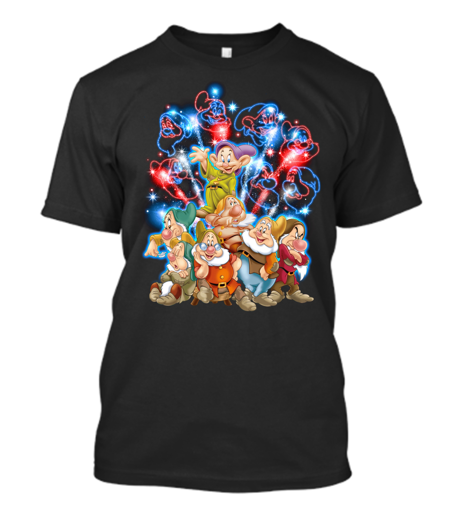 7 Dwarfs Firework Display With Dopey And Sparkling Night Sky T-Shirt