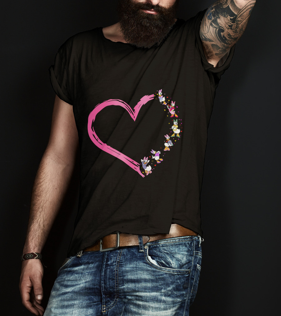 Daisy Heart Character Outline With Pastel Pink Brushstroke T-Shirt
