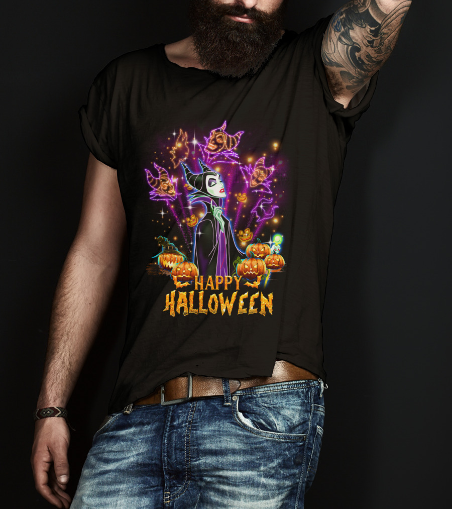 Happy Halloween Maleficent Pumpkin Fireworks T-Shirt