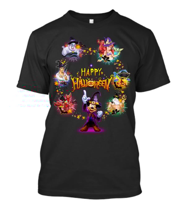 Happy Halloween Mickey Ariel Ursula Sebastian Pirate Captain Hook Disney Characters T-Shirt
