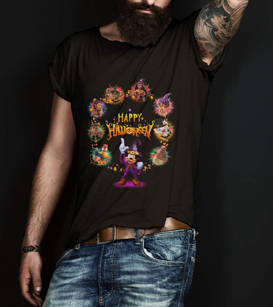 Happy Halloween Moana Disney Characters Mickey Mouse T-Shirt