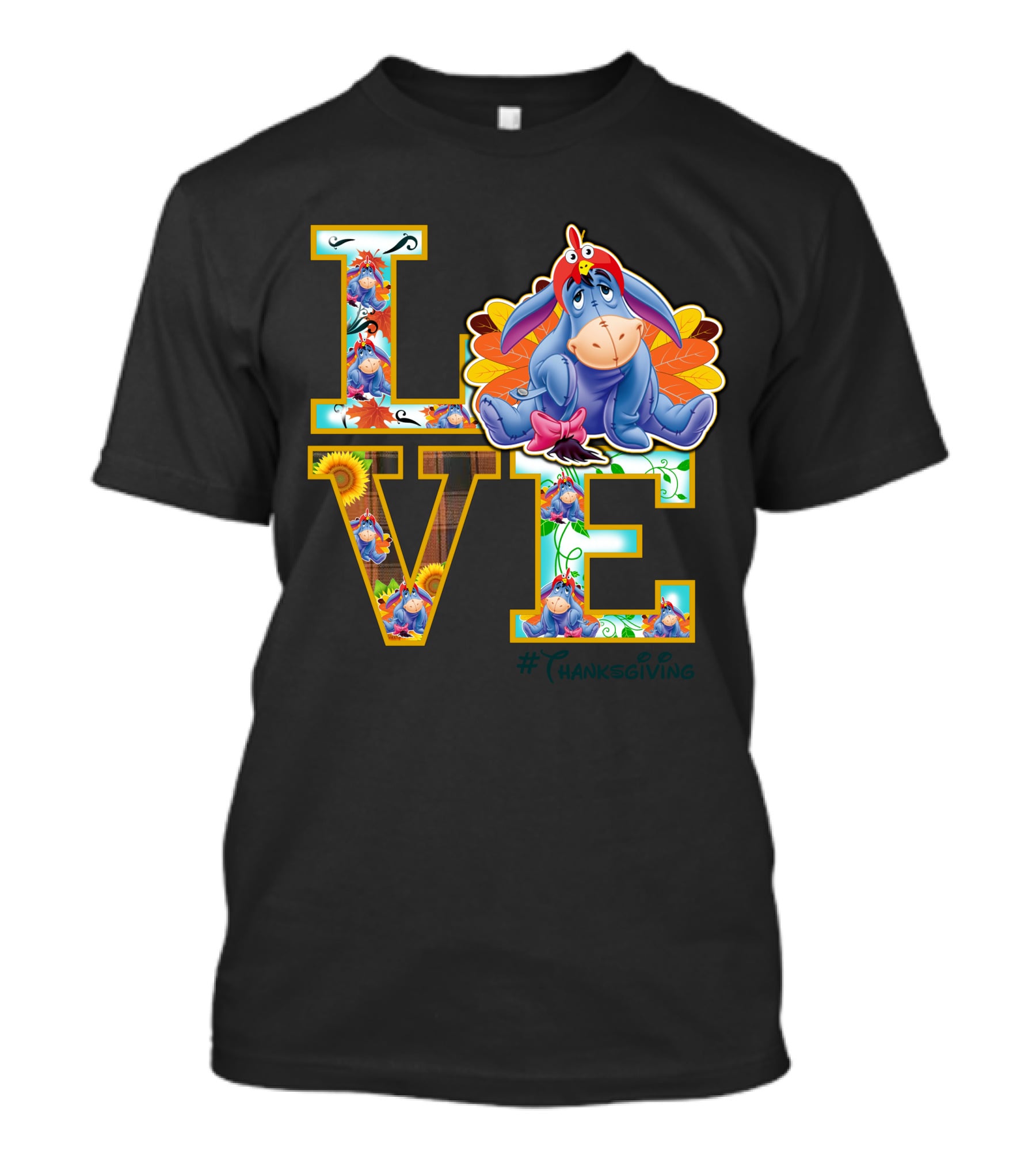 Eeyore Thanksgiving Love Autumn Leaves Sunflowers Turkey Hat T-Shirt