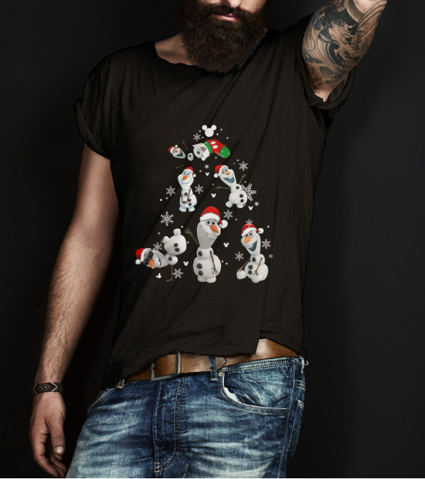 Olaf Snowman Christmas Disney Mickey Mouse Ears Santa Hat Snowflakes T-Shirt