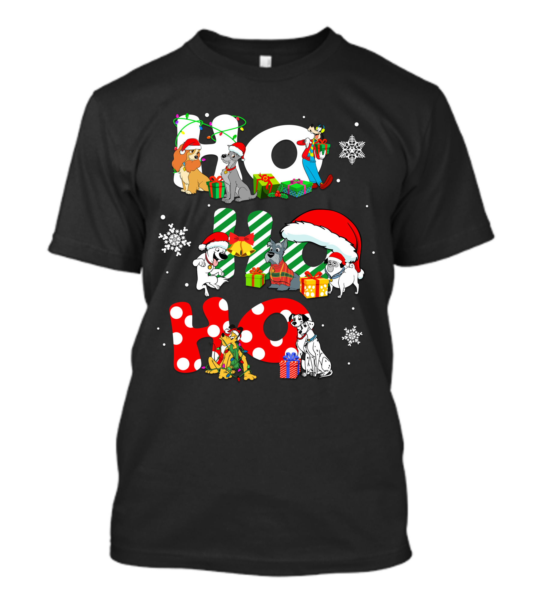 Ho Ho Ho Christmas Dogs And Snowflakes T-Shirt