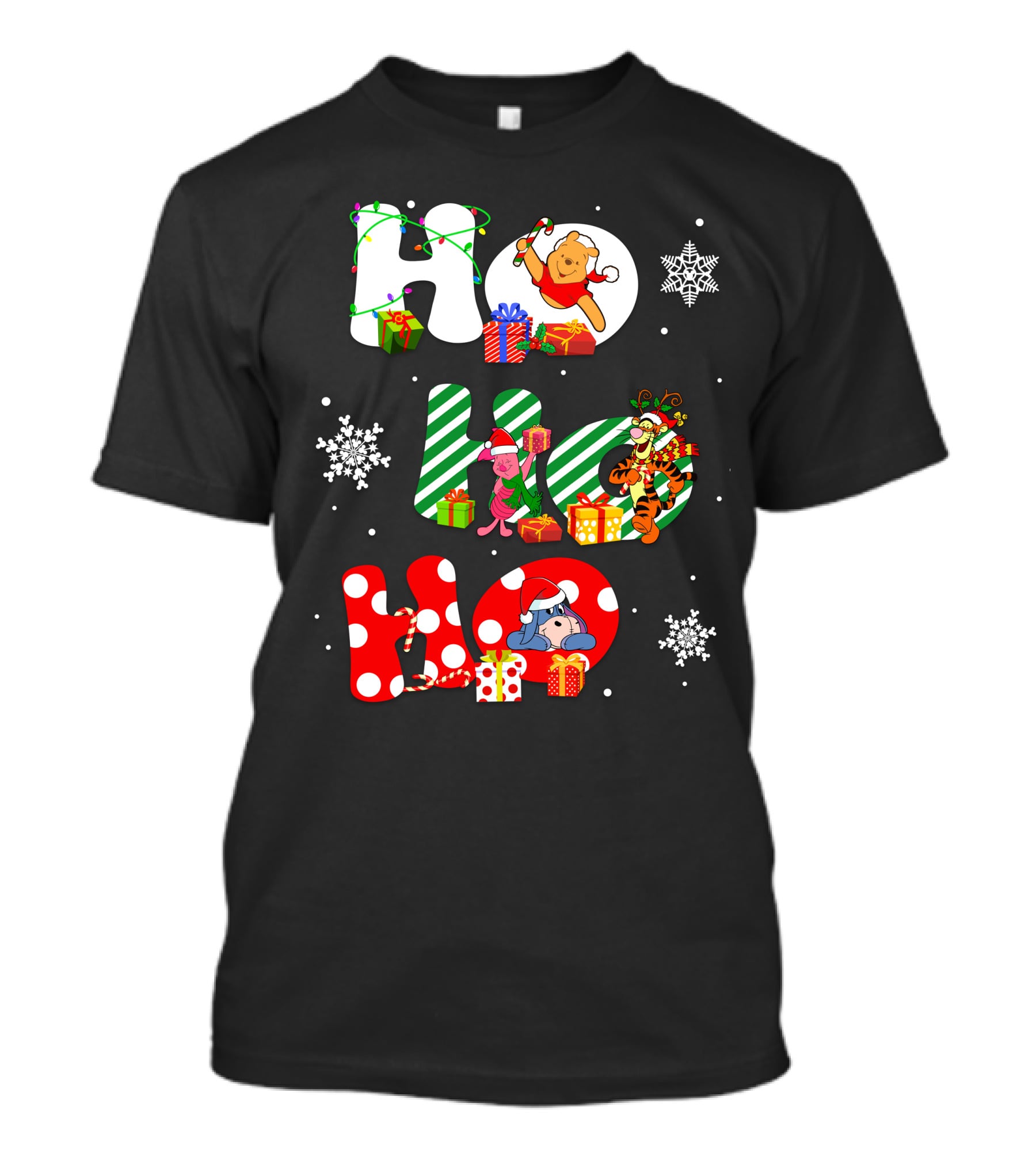HO HO HO PO And FRIENDS Christmas Winnie The Pooh Piglet Tigger Eeyore Snowflakes Gifts T-Shirt
