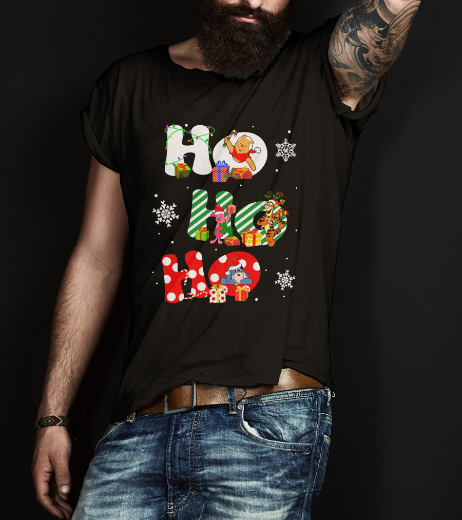 HO HO HO PO And FRIENDS Christmas Winnie The Pooh Piglet Tigger Eeyore Snowflakes Gifts T-Shirt