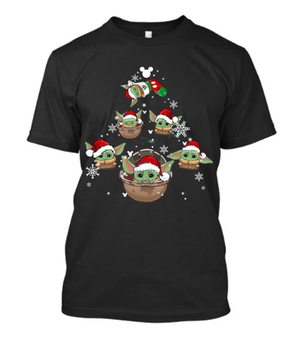 BYD Christmas Baby Yoda Holiday Tree With Santa Hats T-Shirt