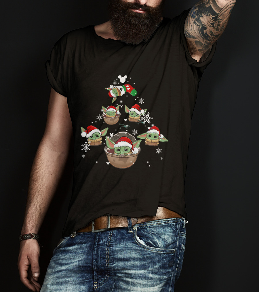 BYD Christmas Baby Yoda Holiday Tree With Santa Hats T-Shirt