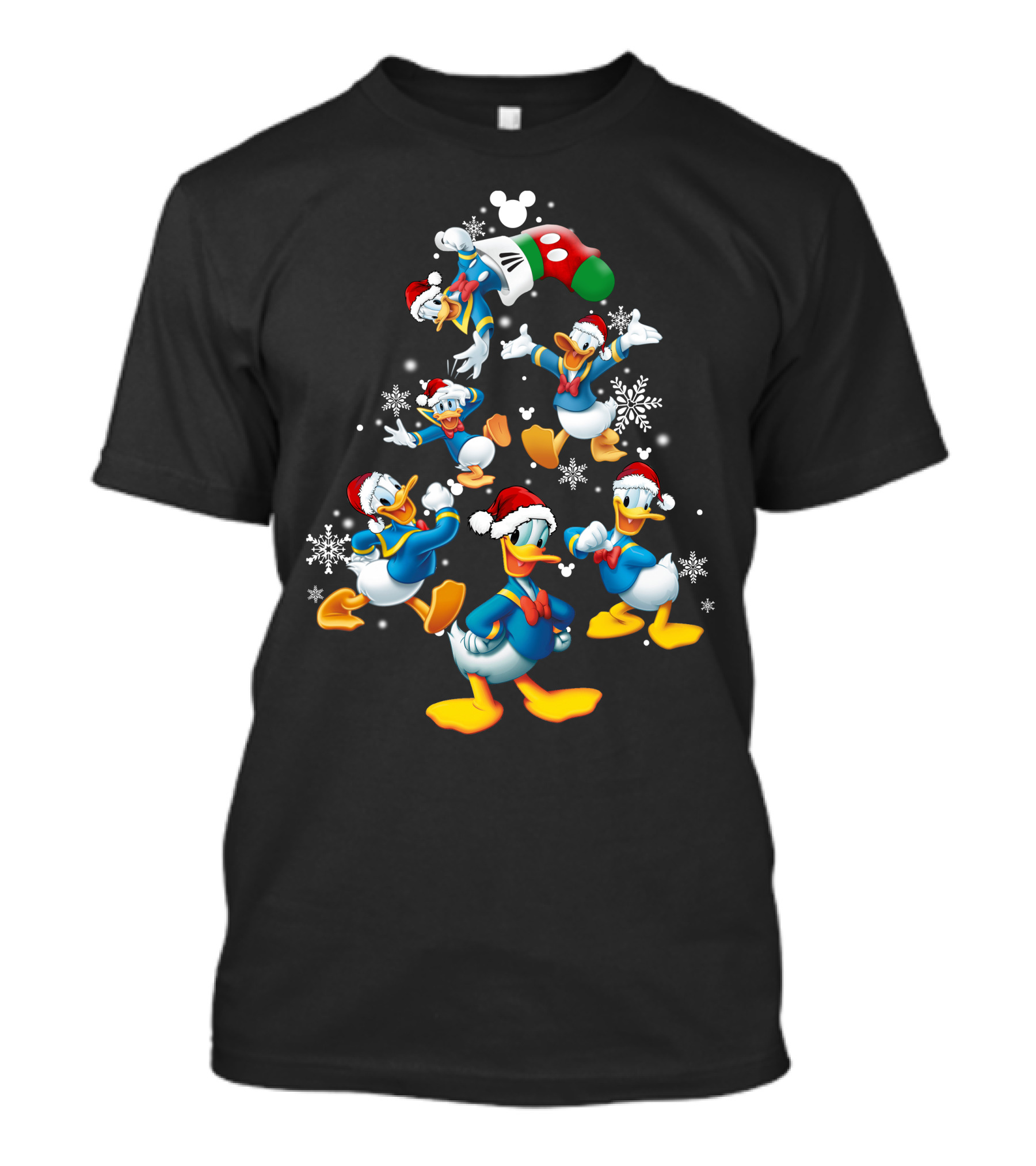 Donald Duck Christmas Tree Mickey Mouse Hat Snowflakes T-Shirt