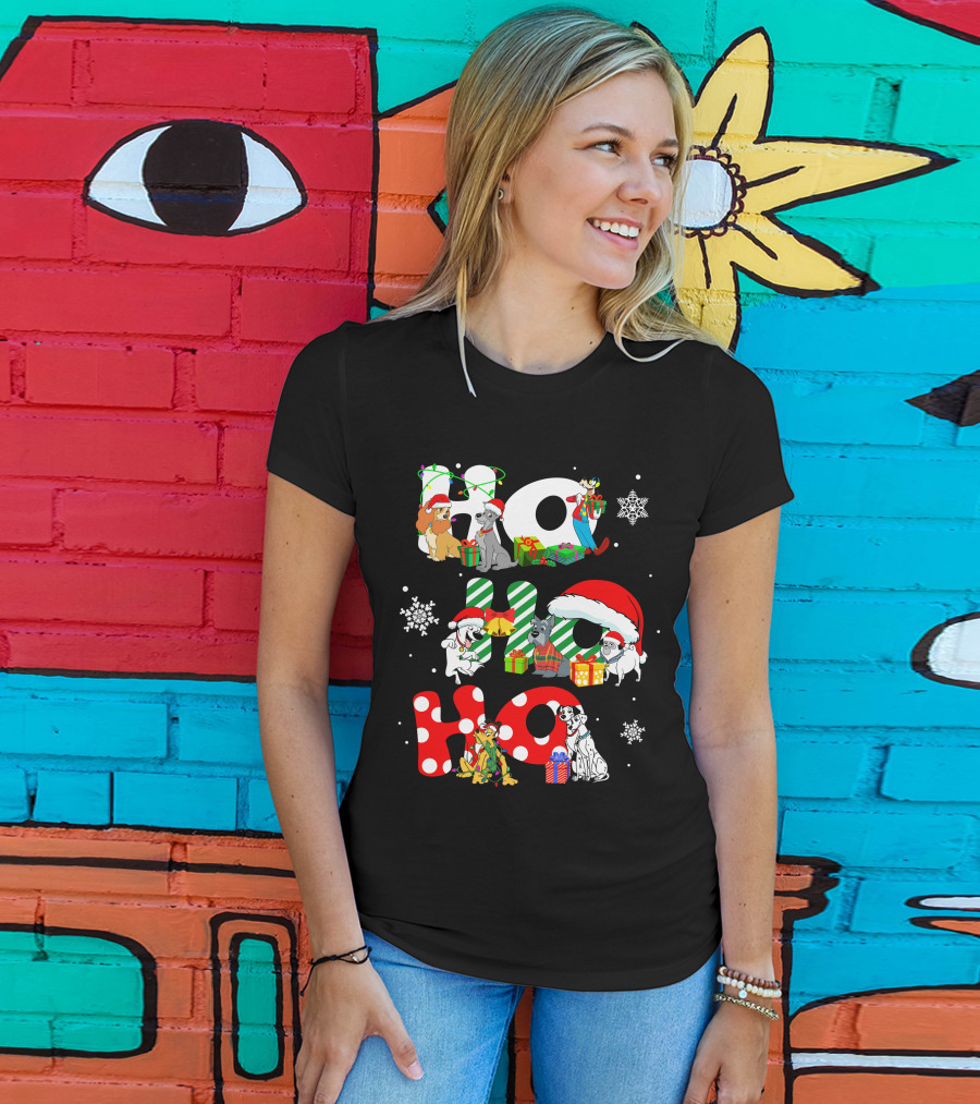 Disney Dog Christmas Ho Ho Ho Characters Holiday Cheer T-Shirt