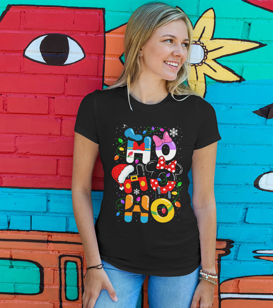 Disney Hohoho Christmas Lights Mickey Minnie Decorations T-Shirt