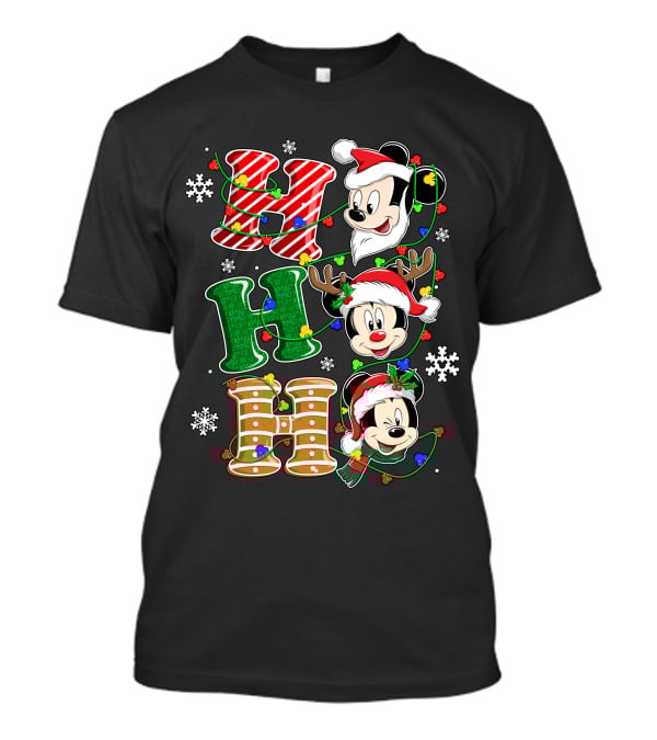 Mickey Mouse Hohoho Christmas Santa Reindeer Lights T-Shirt