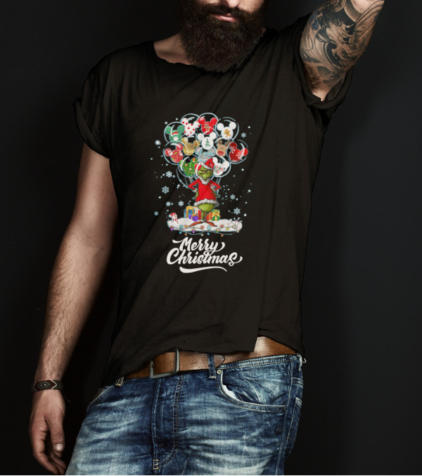 Merry Christmas Grinch Santa With Festive Ornaments And Presents T-Shirt