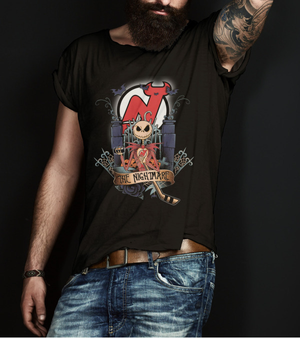 The Nightmare Before Christmas NJD Hockey Crossover With Jack Skellington And Devil T-Shirt
