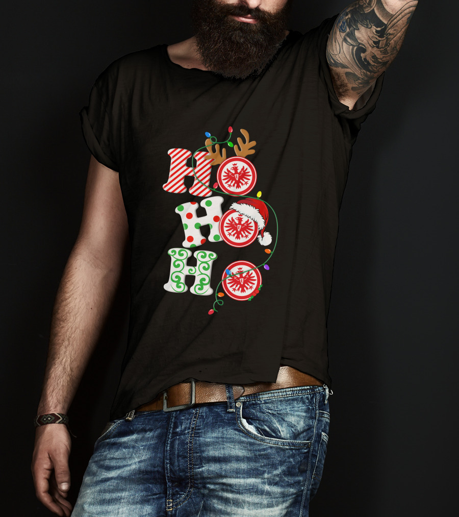 Eintracht Frankfurt HoHoHo Christmas Lights Reindeer Antlers Santa Hat T-Shirt