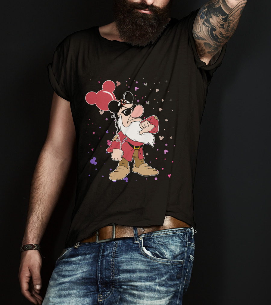 Grumpy With Mouse Ears Balloon And Confetti T-Shirt