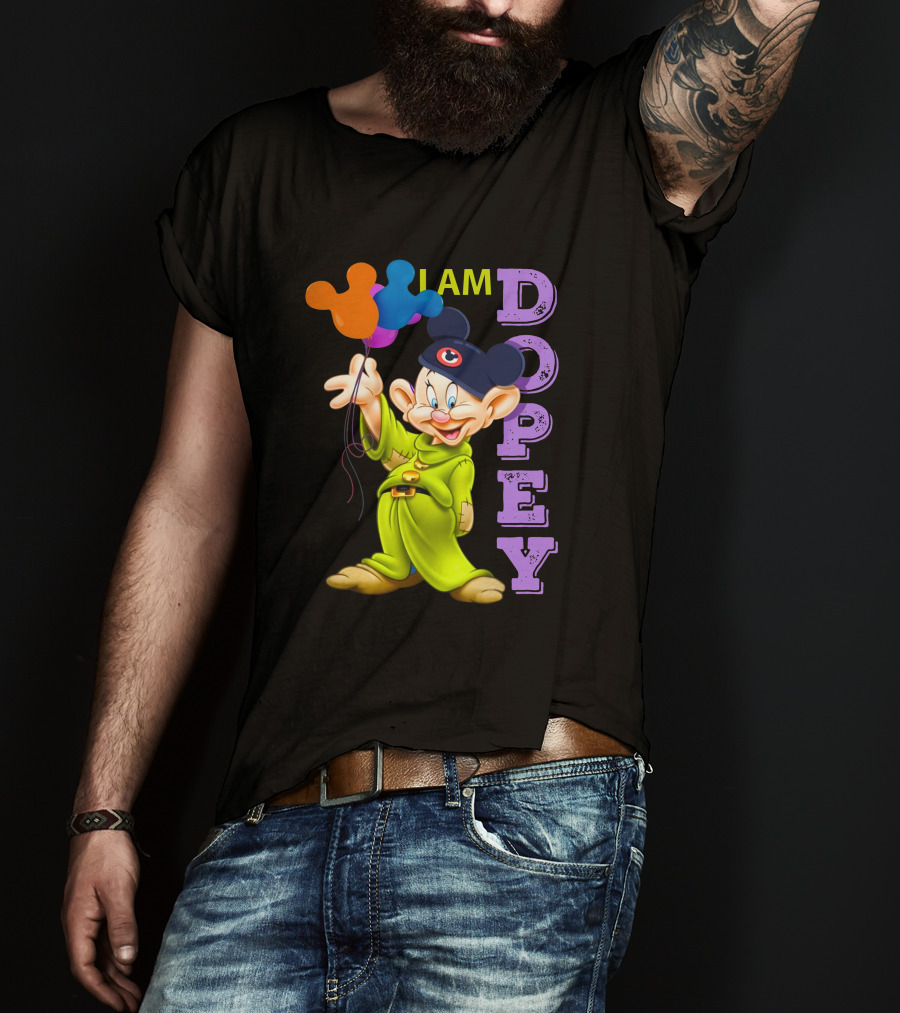 I Am Dopey Disney Character With Mickey Ears And Balloons T-Shirt