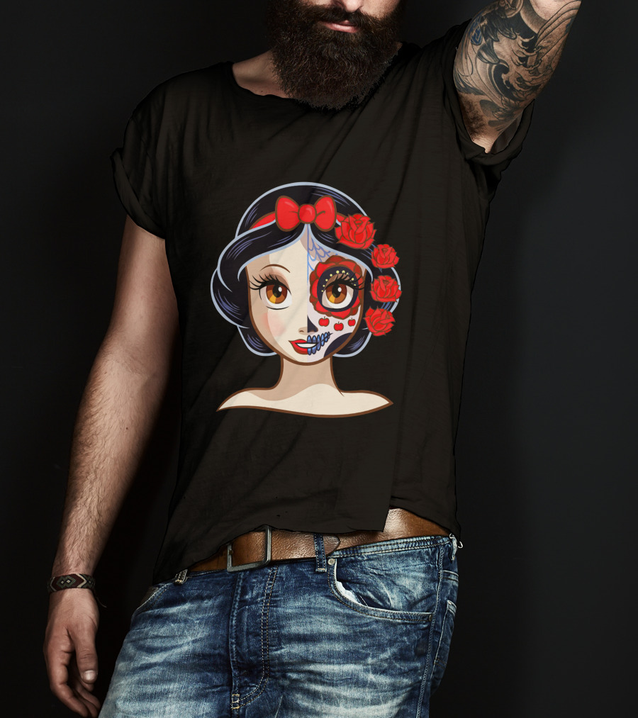 Snow White Sugar Skull Roses T-Shirt