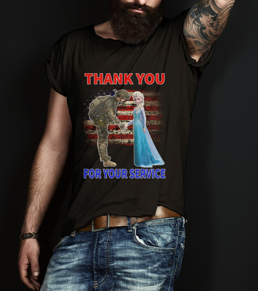 Thank You For Your Service Elsa Soldier American Flag T-Shirt