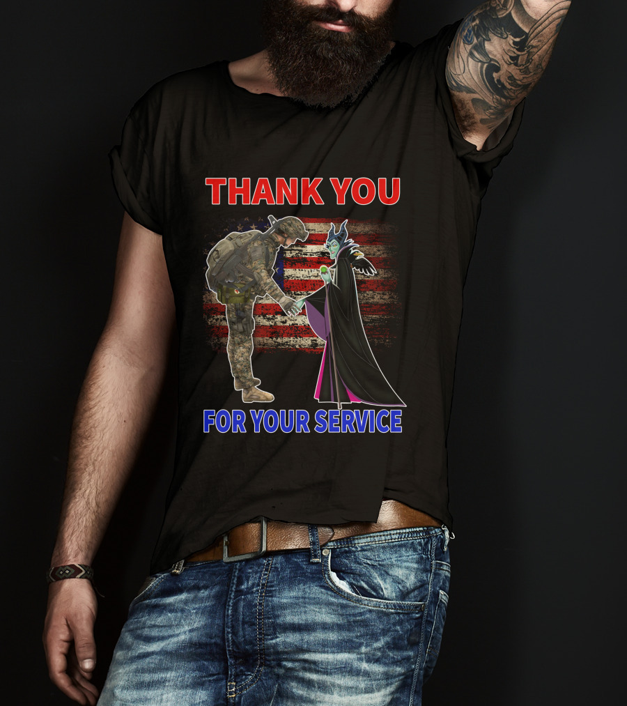 Maleficent Thank You For Your Service Soldier With American Flag Background T-Shirt