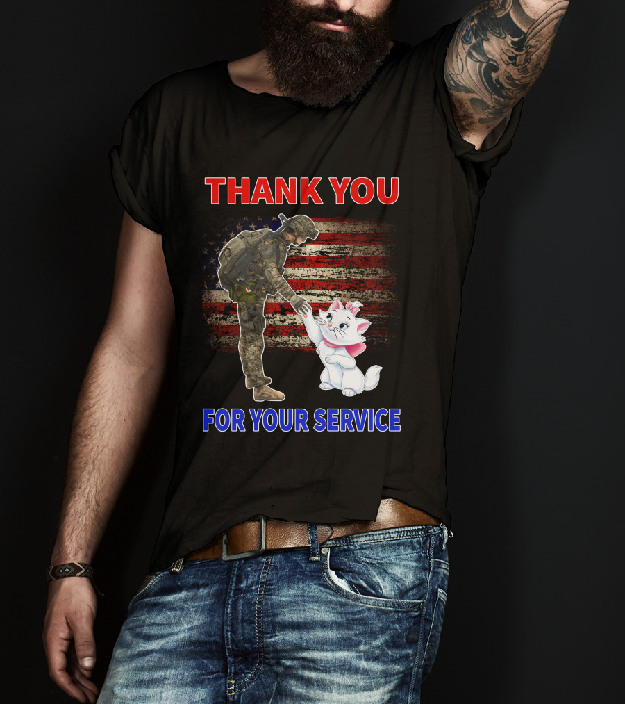 Thank You For Your Service Soldier With Marie Cat And American Flag T-Shirt