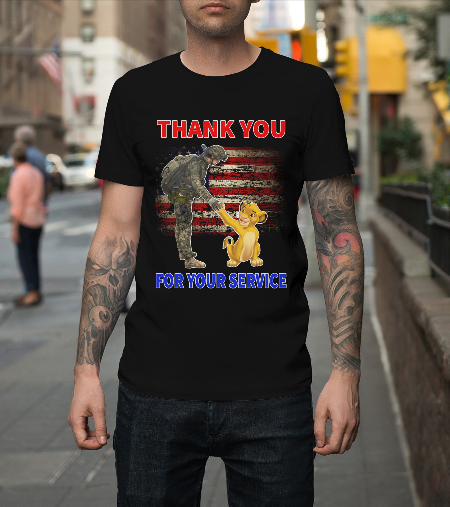 Thank You For Your Service Simba Soldier American Flag T-Shirt
