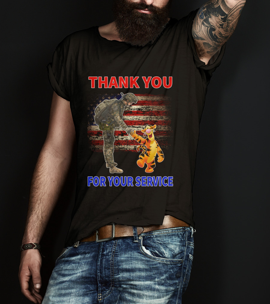 Thank You Tigger For Your Service Military Soldier American Flag T-Shirt