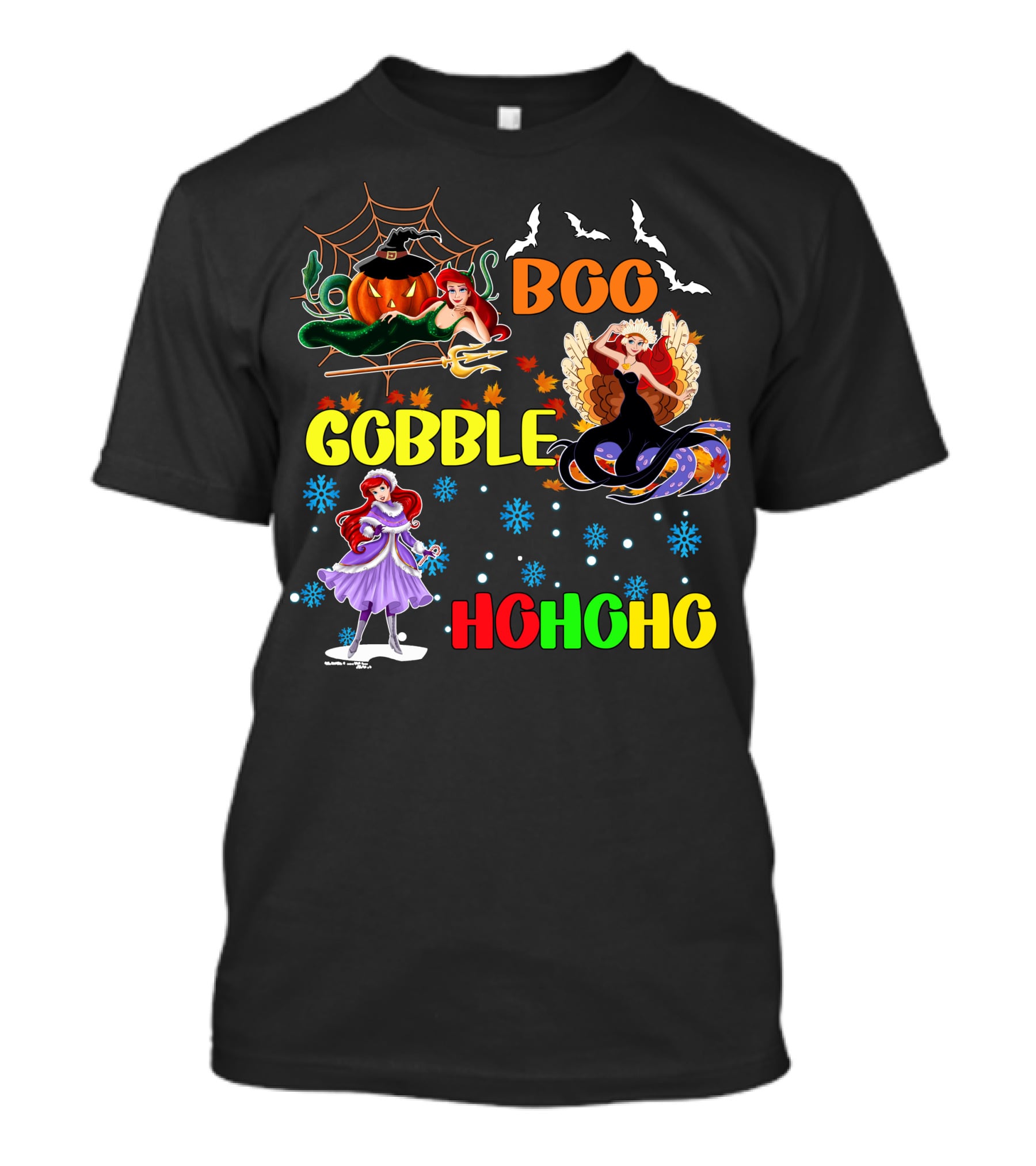 Boo Gobble HoHoHo Ariel HalloThanksMas T-Shirt