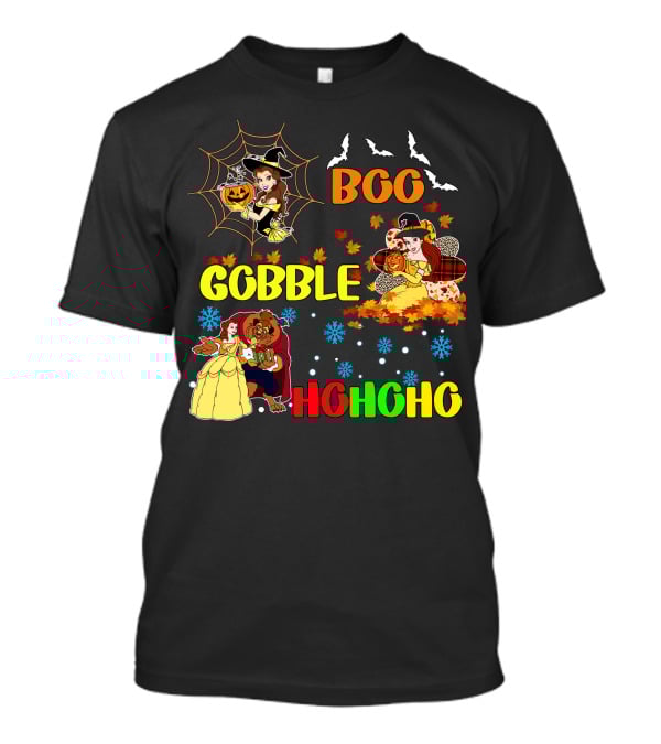Boo Gobble Hohoho Belle HalloThanksMas T-Shirt