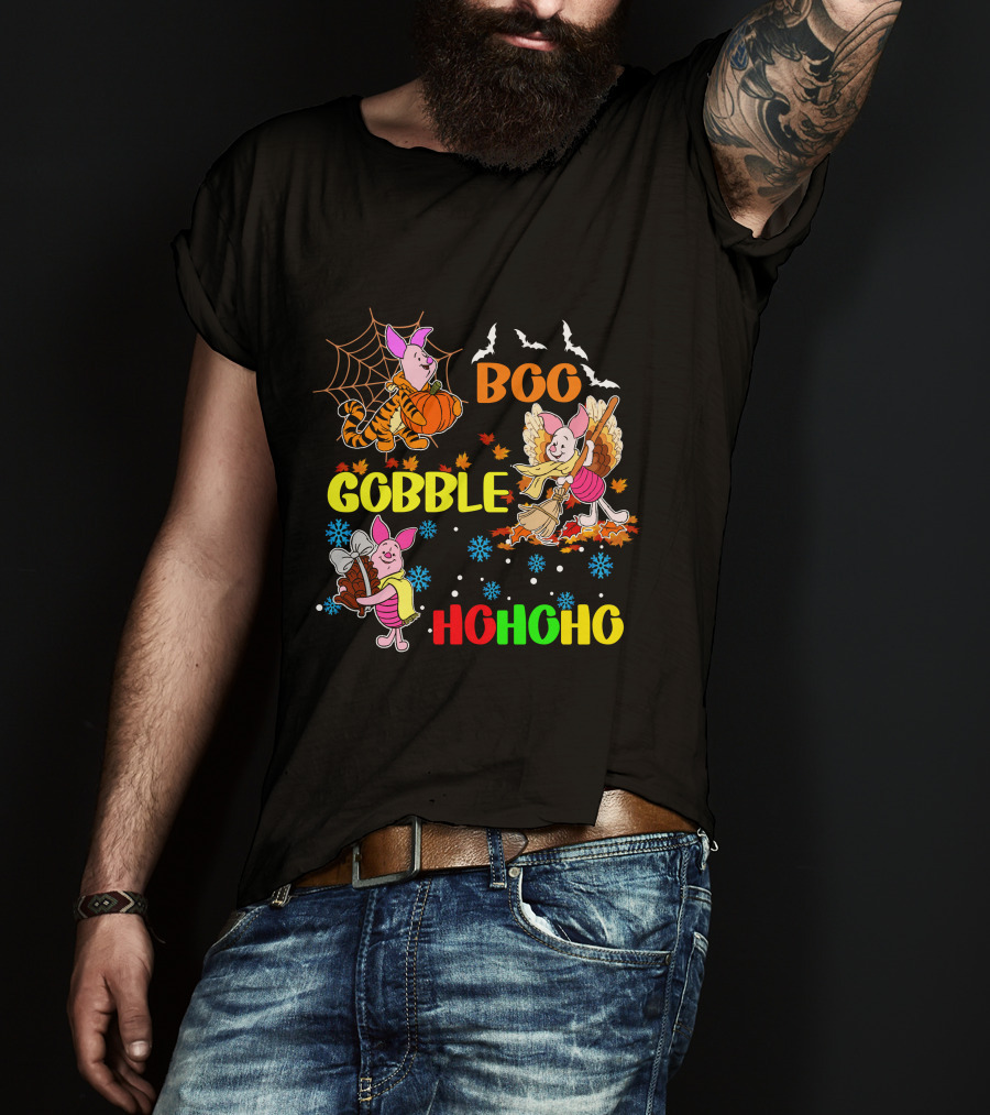 Piglet Boo Gobble HoHoHo HalloThanksMas T-Shirt