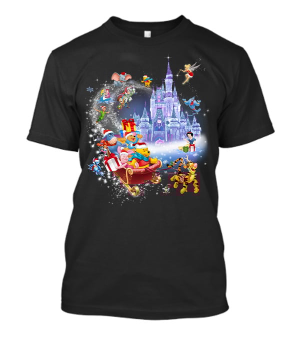 Pooh Christmas Disney Winter Wonderland With Castle And Characters T-Shirt