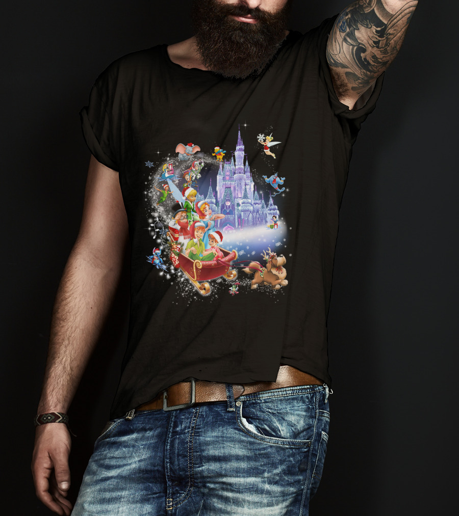 Peter Pan Christmas Wonderland With Disney Characters And Castle T-Shirt