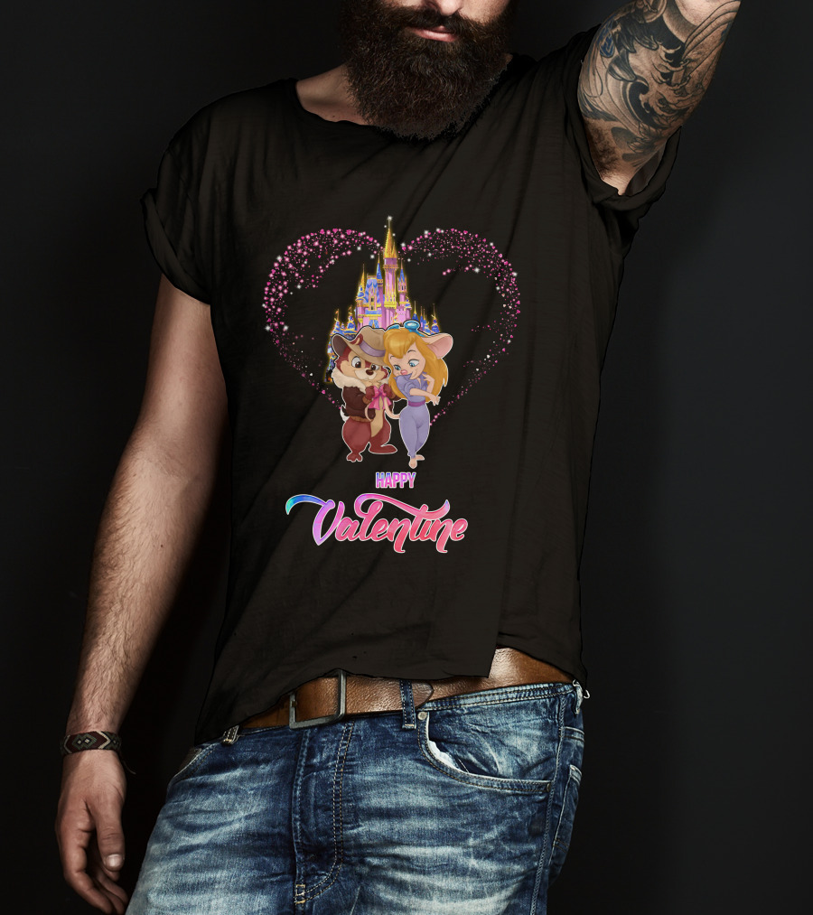 Happy Valentine Chip And Dale Castle Heart T-Shirt