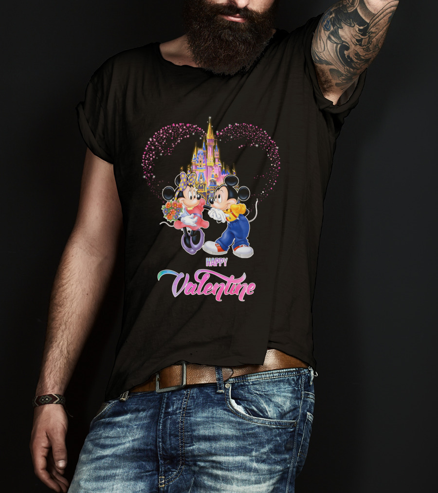 Mickey Minnie Happy Valentine Castle Heart T-Shirt