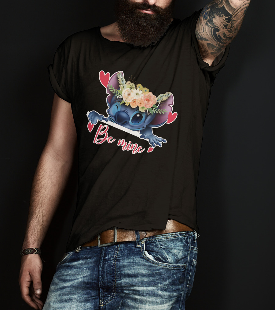 Stitch Be Mine Floral Crown Hearts T-Shirt