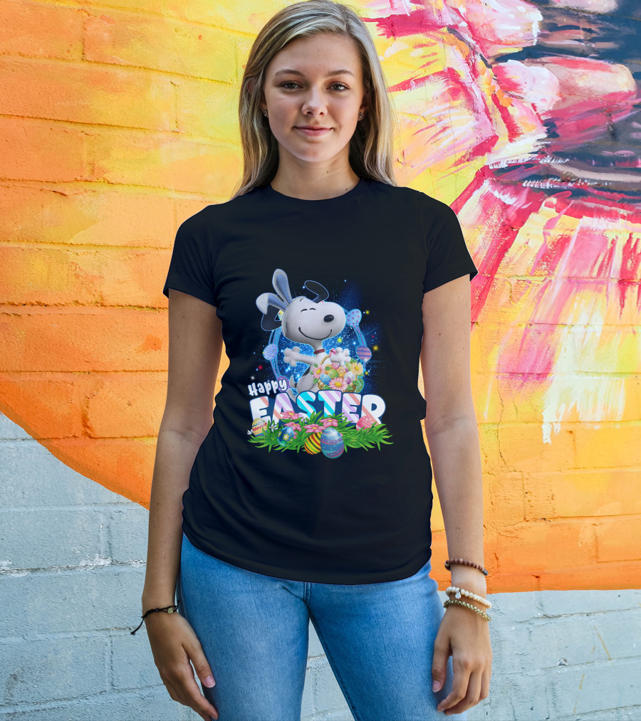 Happy Easter Snoopy With Colorful Eggs And Flowers T-Shirt