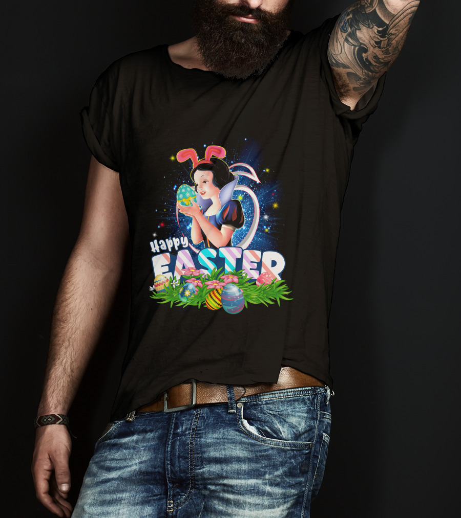 Snow White Happy Easter Bunny Ears Colorful Eggs Magic T-Shirt