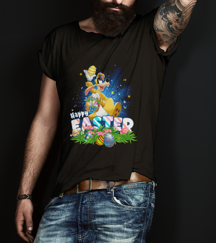 Happy Easter Goofy Character With Easter Eggs And Basket T-Shirt