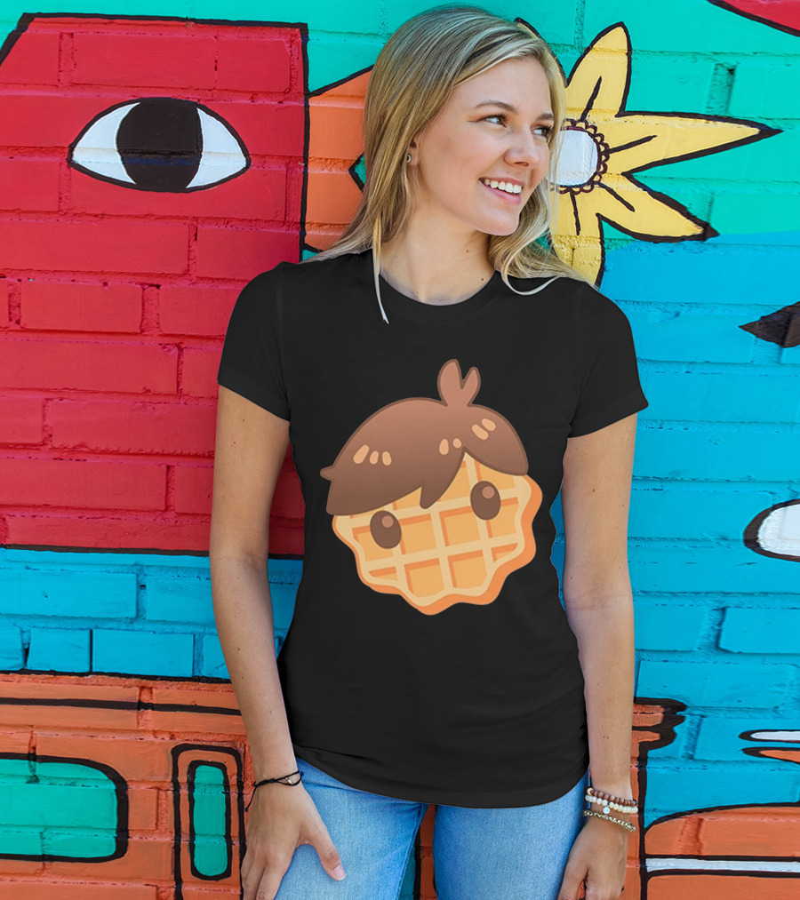 Waffle Head Cute Breakfast Character Face With Hair T-Shirt