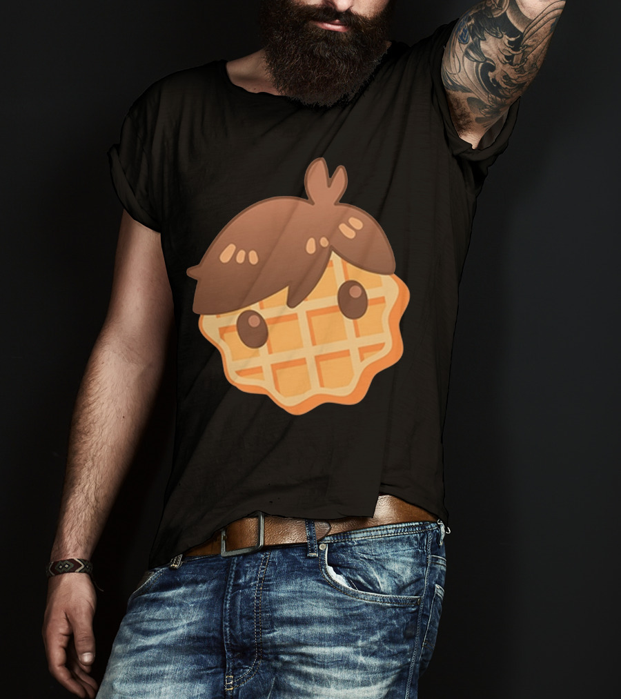 Waffle Head Cute Breakfast Character Face With Hair T-Shirt