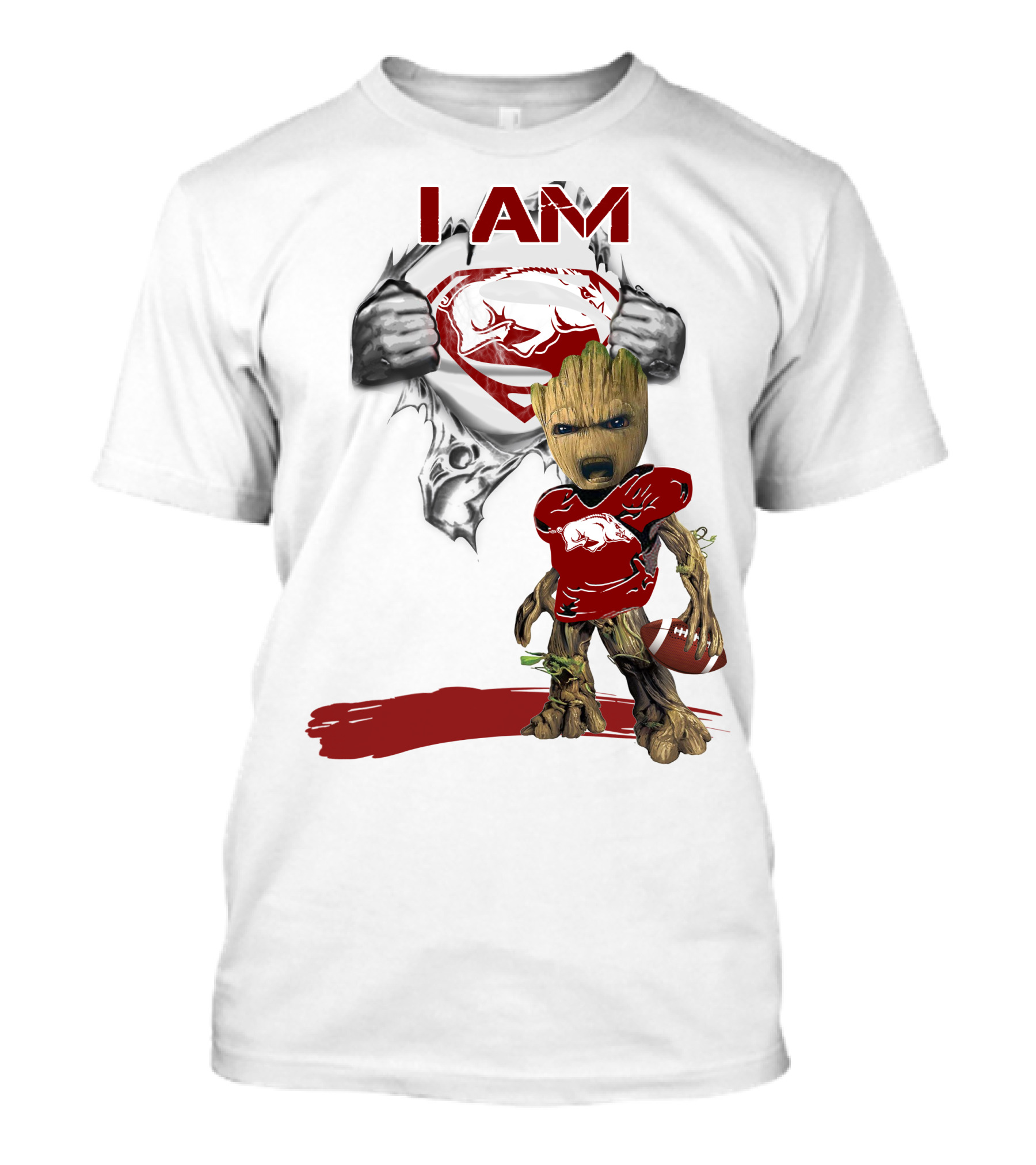 I AM Arkansas Razorbacks Baby Groot Superman T-Shirt