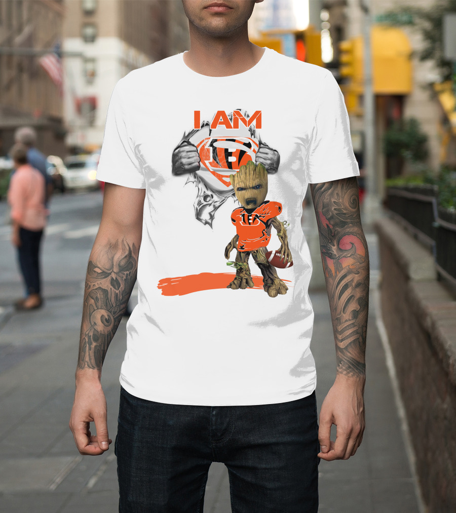 I AM Bengals Baby Groot Superman Football T-Shirt