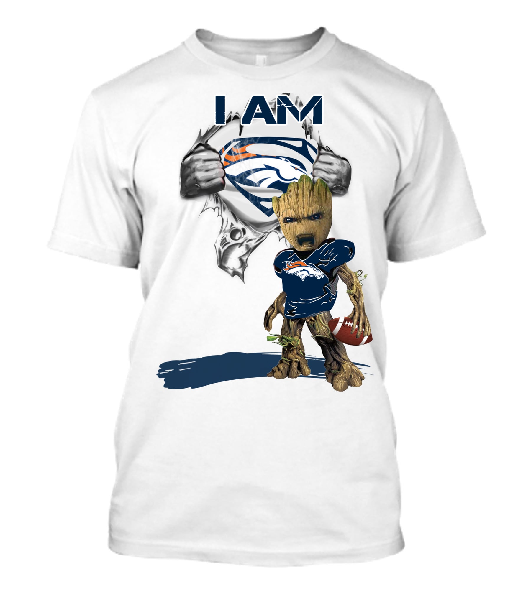 I Am Broncos Baby Groot Superman Football Fan T-Shirt