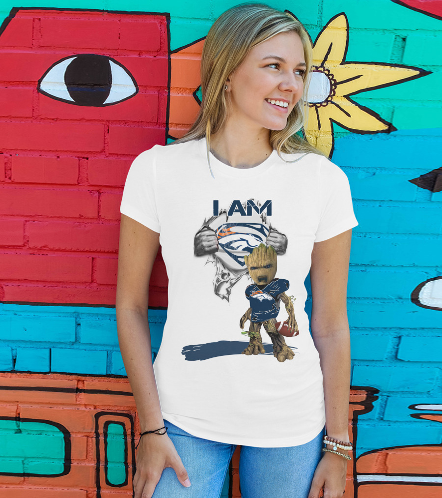 I Am Broncos Baby Groot Superman Football Fan T-Shirt